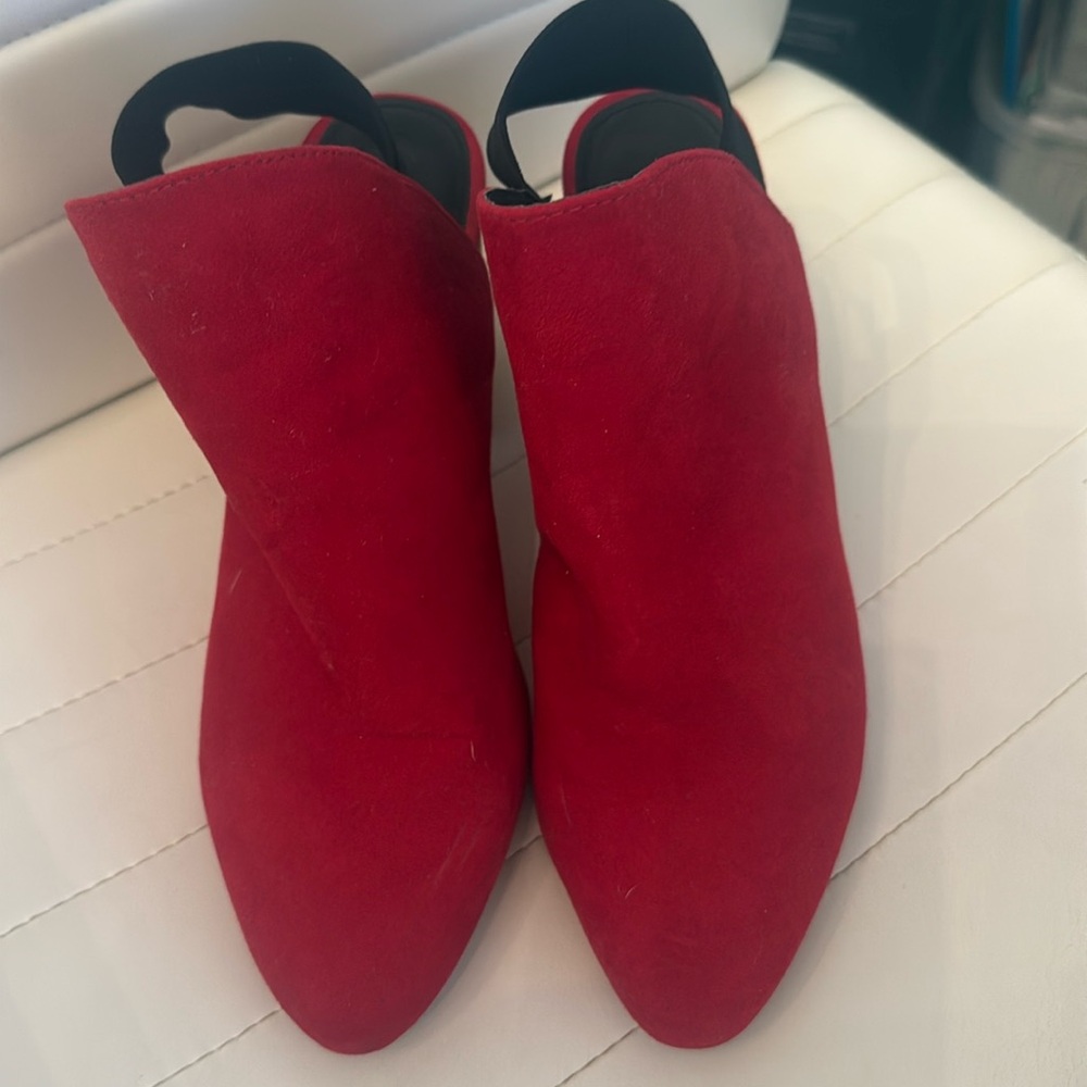 Red Suede Madden Girl Heeled Mules Size 8